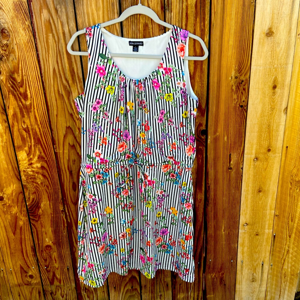 Nina Leonard Striped/Floral dress